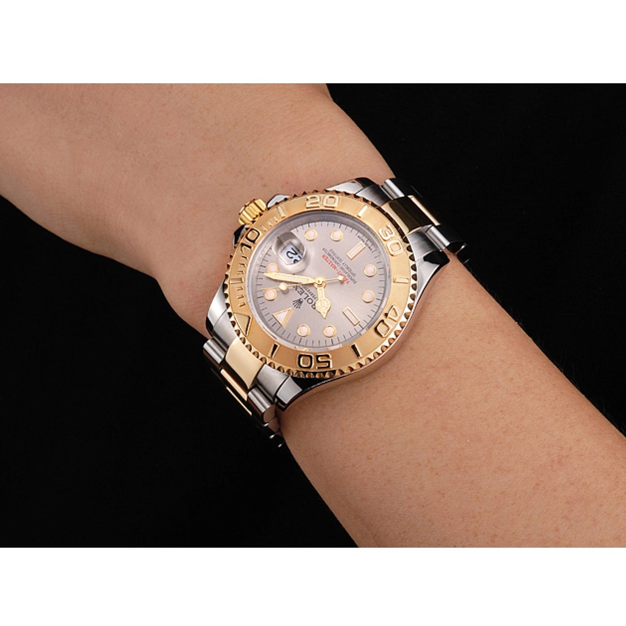 Aaa replica watch Swiss Dial Rolex Gold Yacht-Master Bracelet Champagne Stainless Case Bezel Steel Two Tone 0707